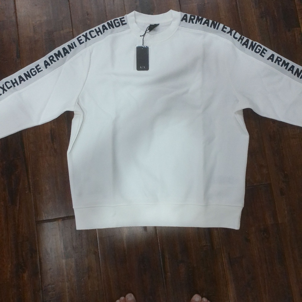 AX ARMANI EXCHANGE WHITE DESIGNER LONG SLEEVE JACQUARD LOGO SWEATSHIRT SIZE XL
